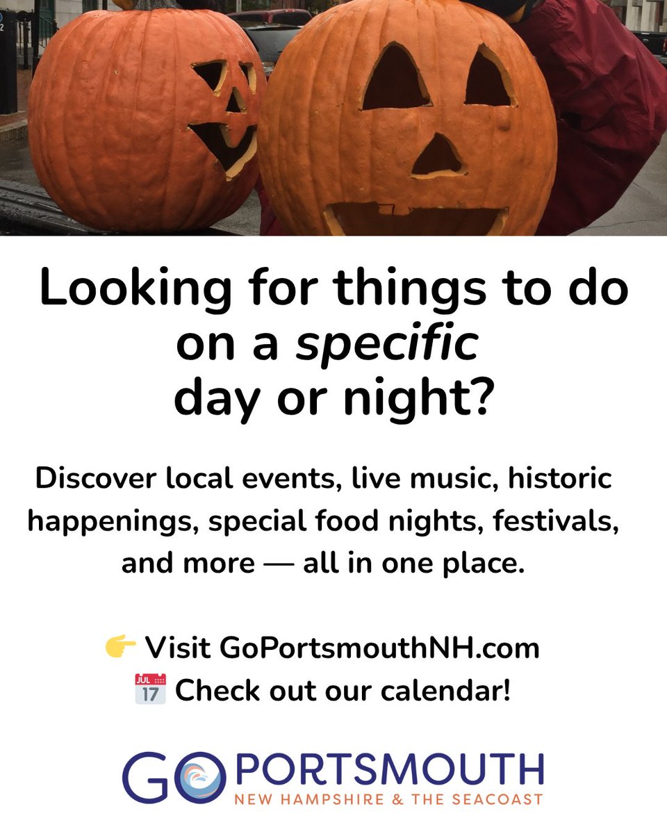 🎃 A Seacoast Saturday: pumpkins, Portsmouth &amp; possibility!

👻 Ghosts on the Banke (<a href="/StrawberyBanke/">Strawbery Banke Museum</a>)
🎭 The Shark is Broken, The Man Who Laughs, Titanic
🎥 NH Film Fest 
🎃 Pumpkin Smash &amp; Not-So-Spooky Spectacular
💀 Cemetery Tour (<a href="/DiscoverPortsmo/">Discover Portsmouth</a> )
Art, adventure &amp; Oct magic