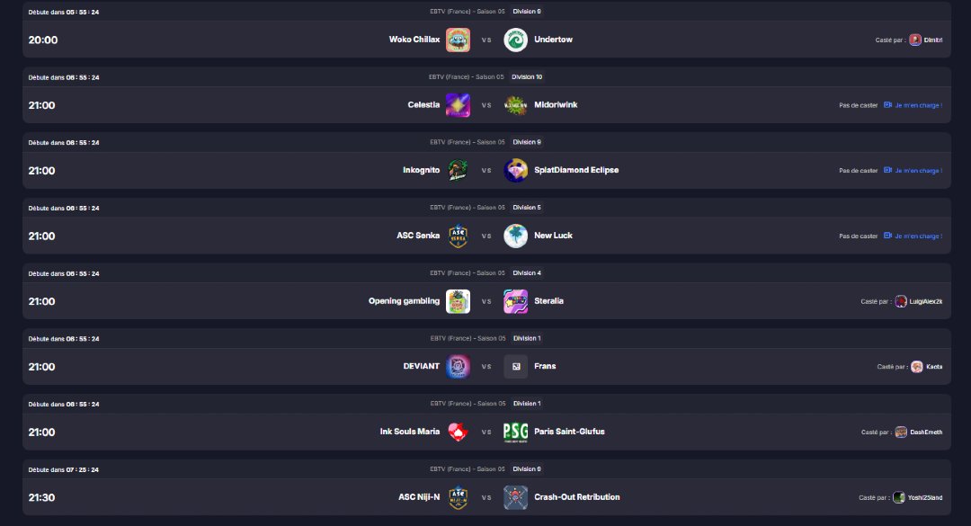 📣 Rendez-vous en ce sameD1 soir pour 3 matchs de #LigueEBTV

🕗20h⬇️
- Woko Chillax vs Undertow (D9)

🕘21h⬇️
- Ink Souls Maria vs Paris Saint-Glufus (D1)
- DEVIANT vs Frans (D1)

📺 Par ici⬇️
f.mtr.cool/nlfnifyjjp

📅Tous les matchs du jour ⬇️