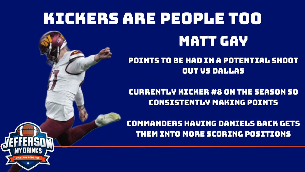 H's Kicker this week is <a href="/MGtweetymonster/">Matt Gay 🎱</a> who's playing against the Cowboys who are giving up points everywhere! 

#NFL
#NFLFantasy
#HTTR