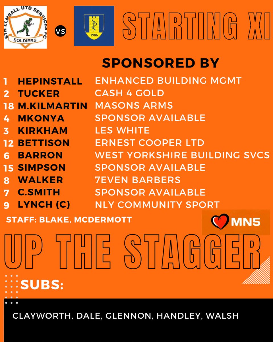 Today’s team to play Stocksbridge.

UTS🍊