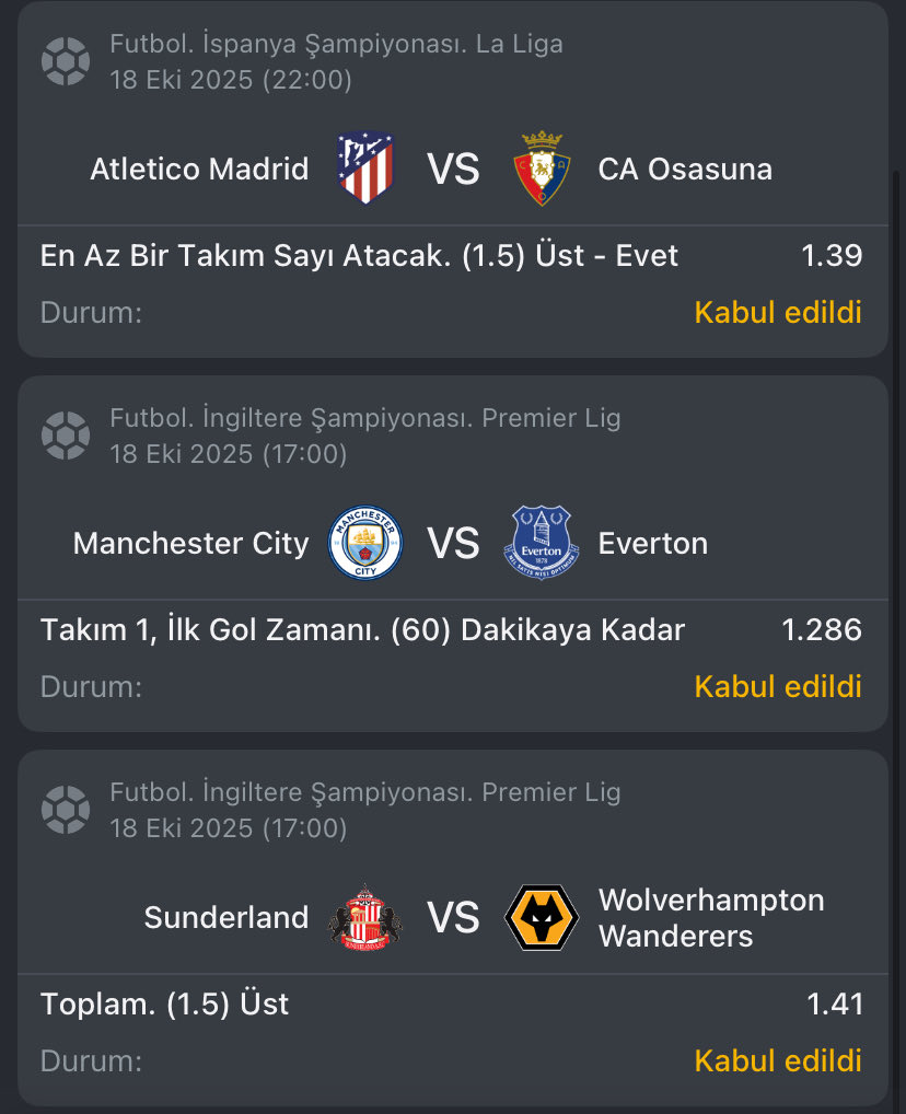 bahisteorisi's tweet image. Atletico yorumu yapmıstım♻️

City de altlarda bulabilirsiniz🙏🏽

Sunderland maçı benim uzun zaman takip ettiğim veri istatistiklerinin sonucudur oranı %73 civarı gelmektedir 🔱

Dileyenler alabilir 🙏🏽