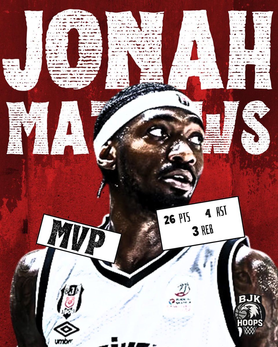 BjkHoops's tweet photo. 🏀 Beşiktaş GAİN, deplasmanda yine kazandı!
Esenler Erokspor’u 84-80 mağlup eden siyah-beyazlılarda galibiyetin mimarı Jonah Mathews oldu! 🔥

📊 Mathews: 26 sayı • 3 ribaund • 4 asist

🦅 Kartal, sezona 4/4 ile başladı! #PotanınKartalları
#BJKHoops https://t.co/aJ5uSbGlAU