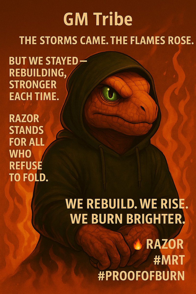 MeanaRaptor's tweet photo. 💫 GM Tribe
The storms came. The flames rose.
But we stayed — rebuilding, stronger each time.
Razor stands for all who refuse to fold.
🔥 We rebuild. We rise. We burn brighter.
#RAZOR #MRT #ProofOfBurn https://t.co/a4jdvNkmt5