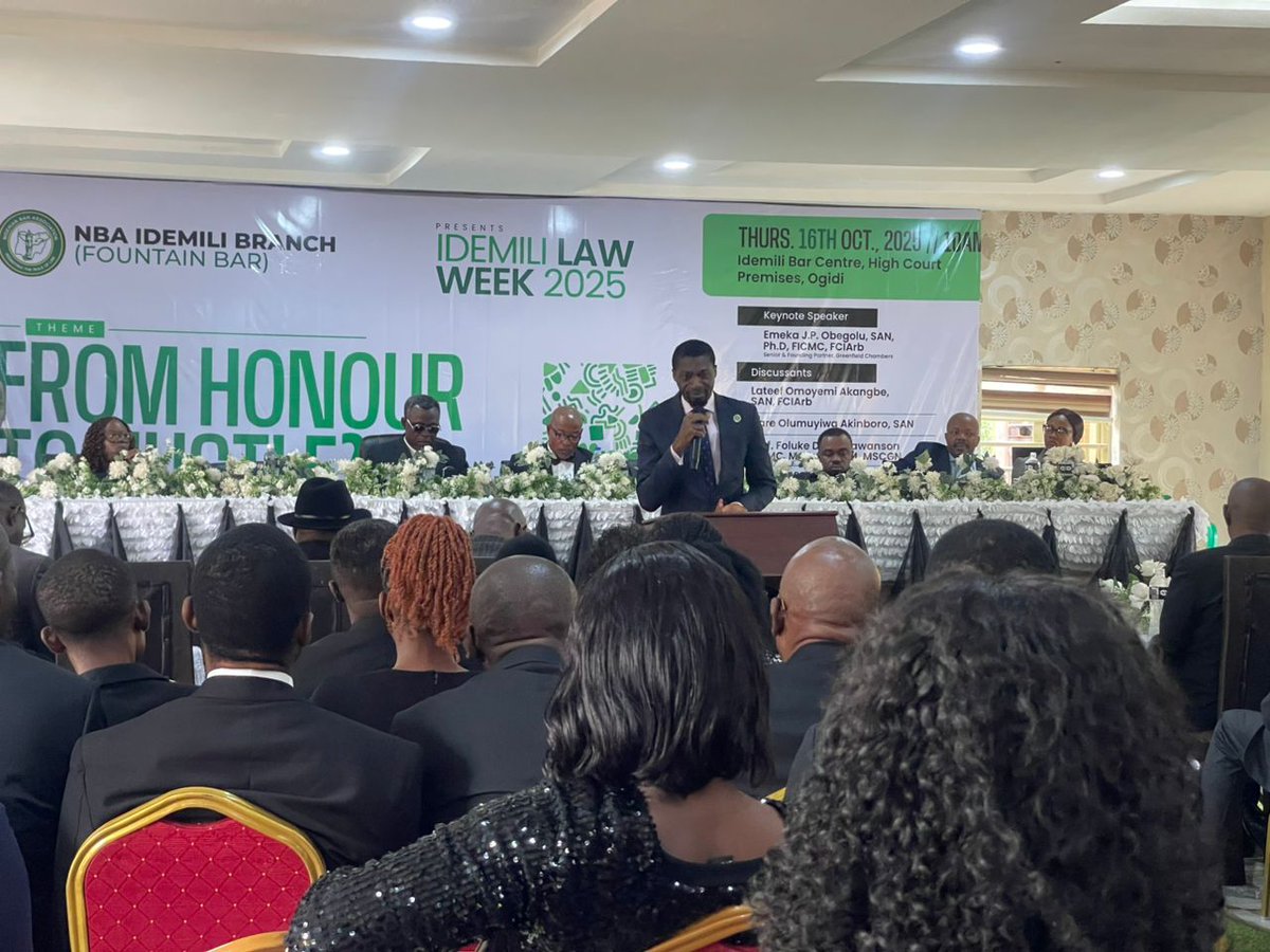 OmoyemiAkangbe's tweet image. &quot;From Honour to Hustle?&quot; Reclaiming the Noble identity of the Legal Profession.&quot; 

A timely theme. A necessary reflection.

We live in a season where ambition often drowns conscience, where quiet compromises have replaced bold convictions. Yet, the lawyer must remain the keeper…