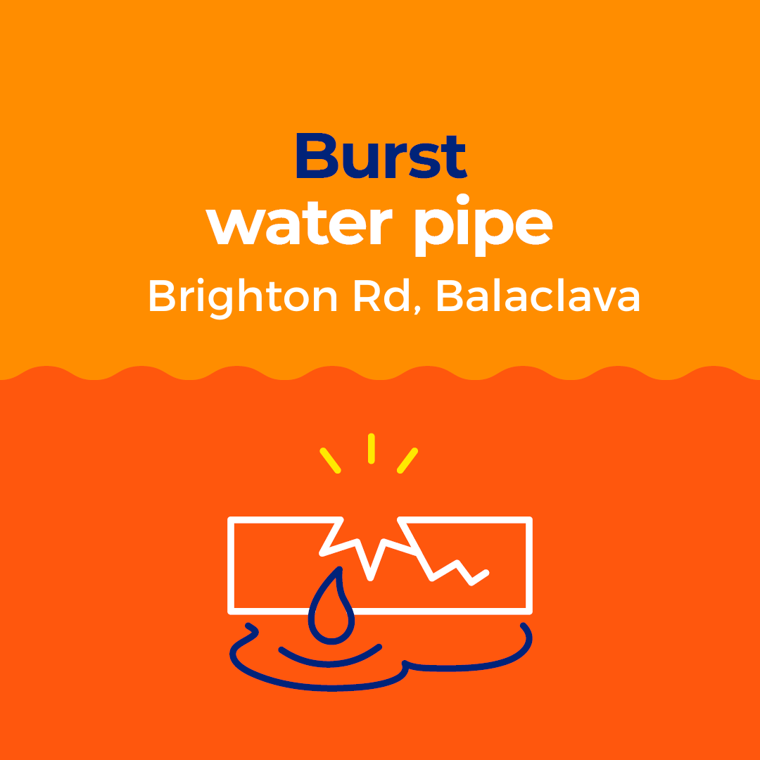 A pipe has burst on Brighton Road near Brunning St, Balaclava, so we’ve got crews on site to fix it overnight. ⚠

You may have low water pressure if you live nearby. If you’re travelling in the area, you might find there’s a delay <a href="/VicTraffic/">VicTraffic</a> 

Thanks for your patience 🙏