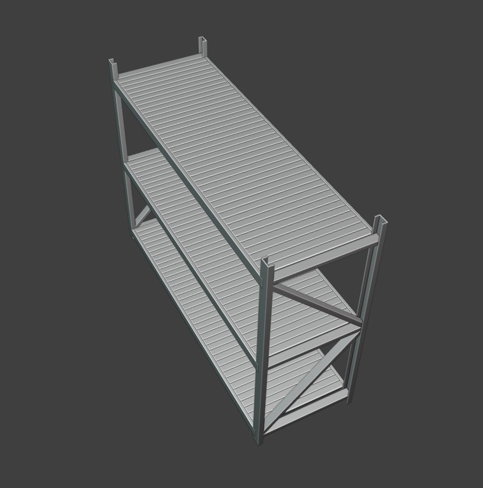BitByteBytes's tweet image. daily whitebox #87
heavy duty pallet rack
#dailywhitebox
#Lowpoly #indiedev #gamedev #b3d
#3dmodeling #blender #gameart #3dart