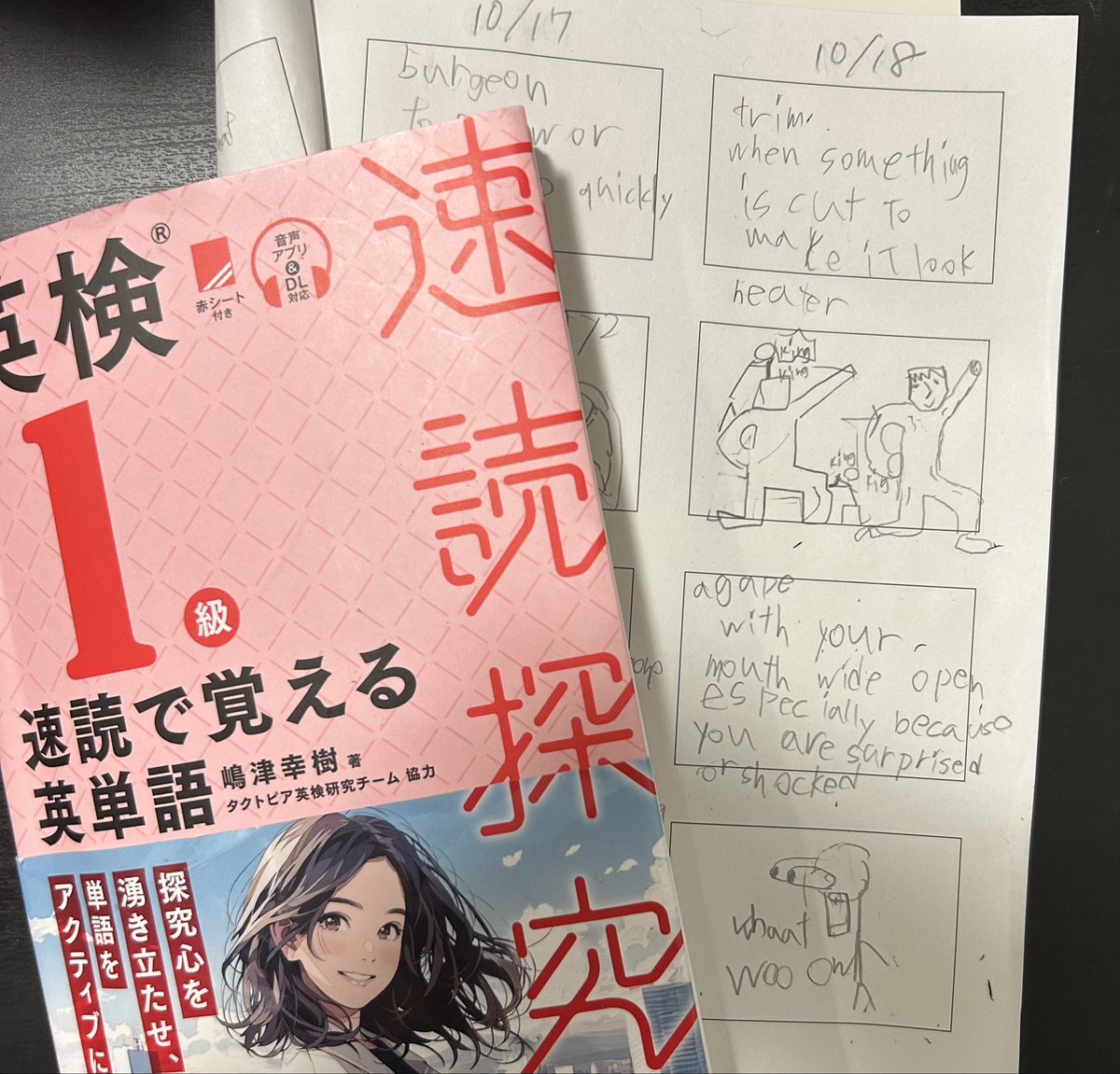 先日の英検の答え合わせを英語の先生としたら30%だったと。過去問1回しかやってないし、毎日積み重ねてきた力だけで挑んだからやはりそんなもんか...というのが私の本音😢
しかしやはり悔しいらしく、どんなに時間なくても速読単語とalphaだけはちゃんとやってる。
それでいいのだ。コツコツやってこ！