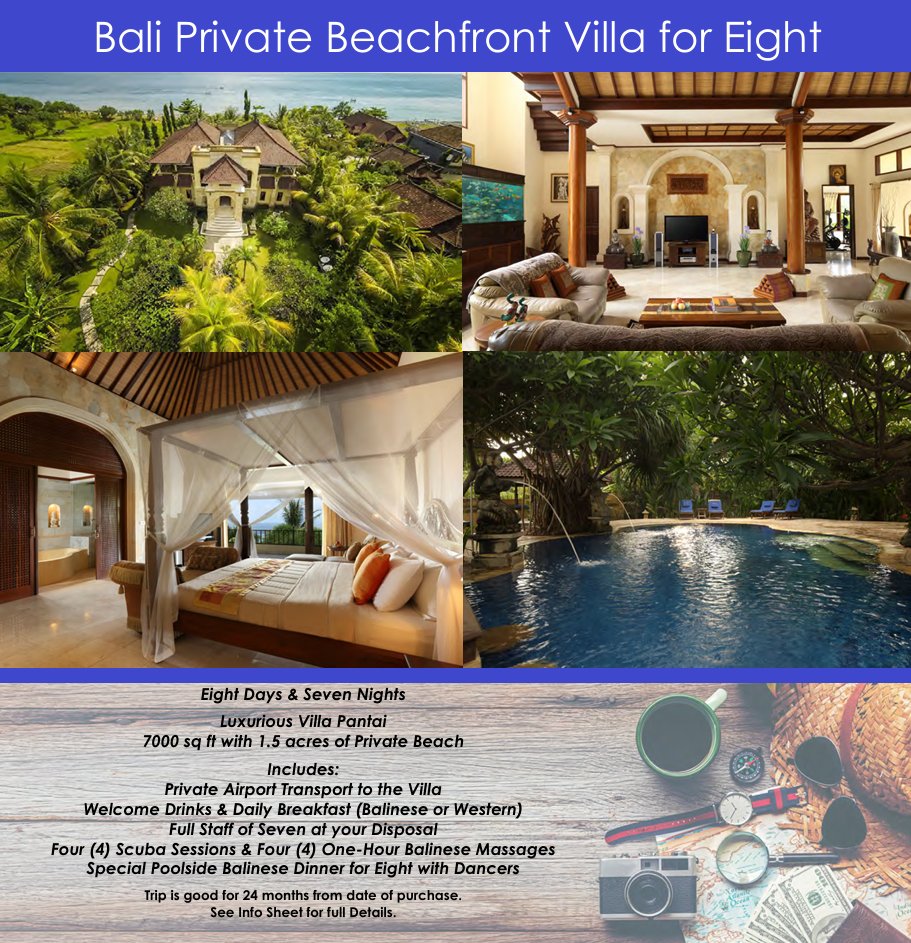 TylersHope's tweet image. 🌴 Auction Sneak Peek 🌴Bid on a Private Beachfront Bali Villa for 8 — 8 days/7 nights of pure luxury: private beach, full staff, scuba, massages &amp;amp; more. Available exclusively Friday night at Hope Weekend!
#HopeWeekend #TylersHope #BaliVilla #20YearsOfHope