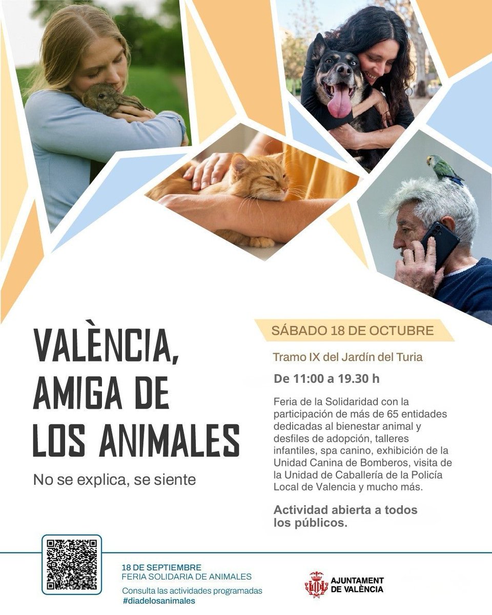 Ven a la Feria Solidaria de Animales! 
Sábado 18 de octubre, de 11 a 19:30h, estaremos en el parque del Río Turia, entre el puente de las Flores y el puente de la Exposición.

Tu visita y tu apoyo son fundamentales para seguir dando voz a miles de animales que lo necesitan. 🐶🐱