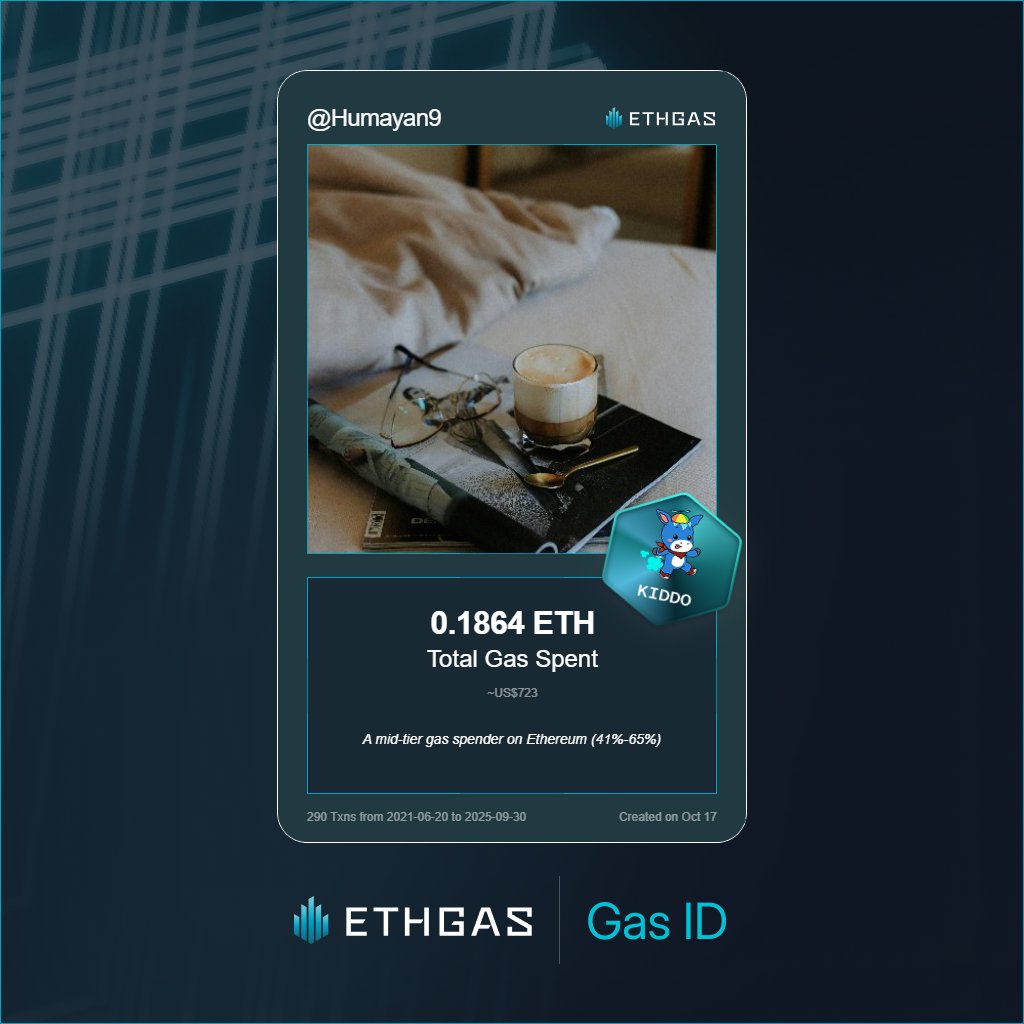 Humayan9's tweet image. Just unlocked my Gas ID via ETHGas 🪪

I&apos;m a Kiddo Jack with 0.1864 ETH spent on gas since Beacon Chain - now fueling my climb to the Gasless Future and earned 50 Beans already. 

Reveal yours at ethgas.com/community/gas-…