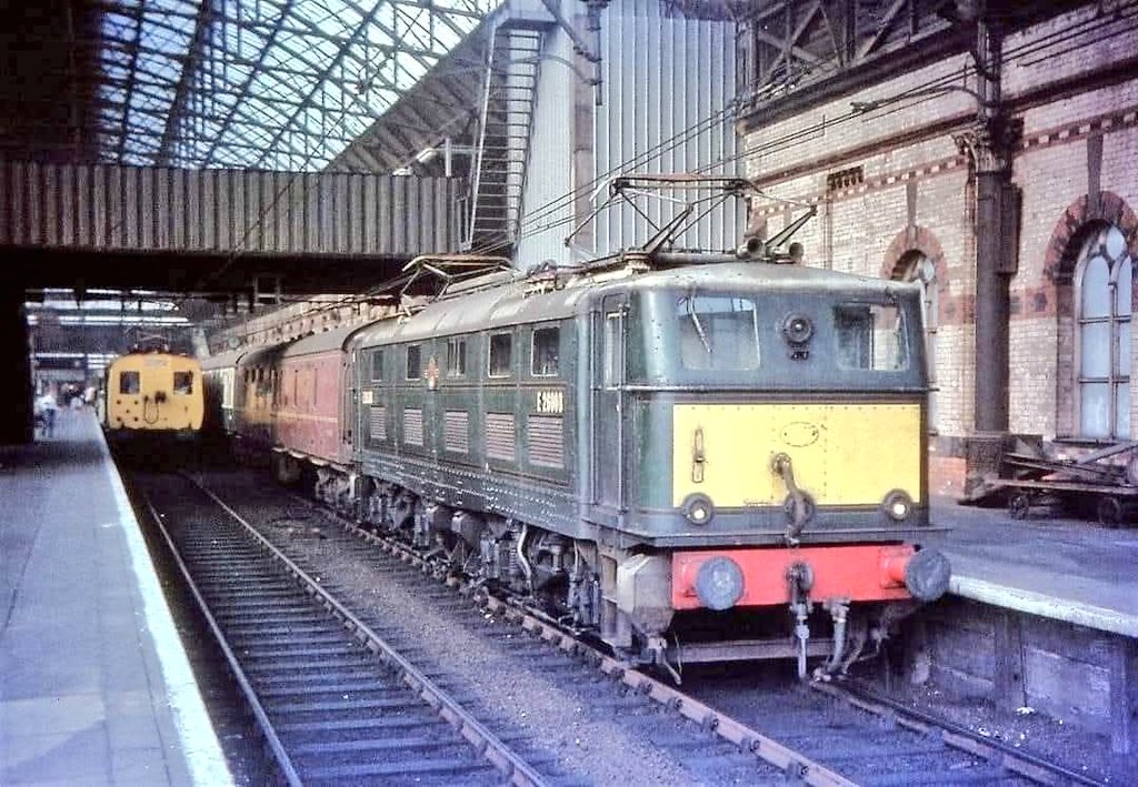 On this day
18th October 1969.

Prototype EM1, 26000, Tommy, stands at platform 1 at Manchester Piccadilly station, awaiting a trip over the Woodhead Route to Sheffield Victoria. 

At this point the passenger services just had over two months left. 

© Jim Freebury.