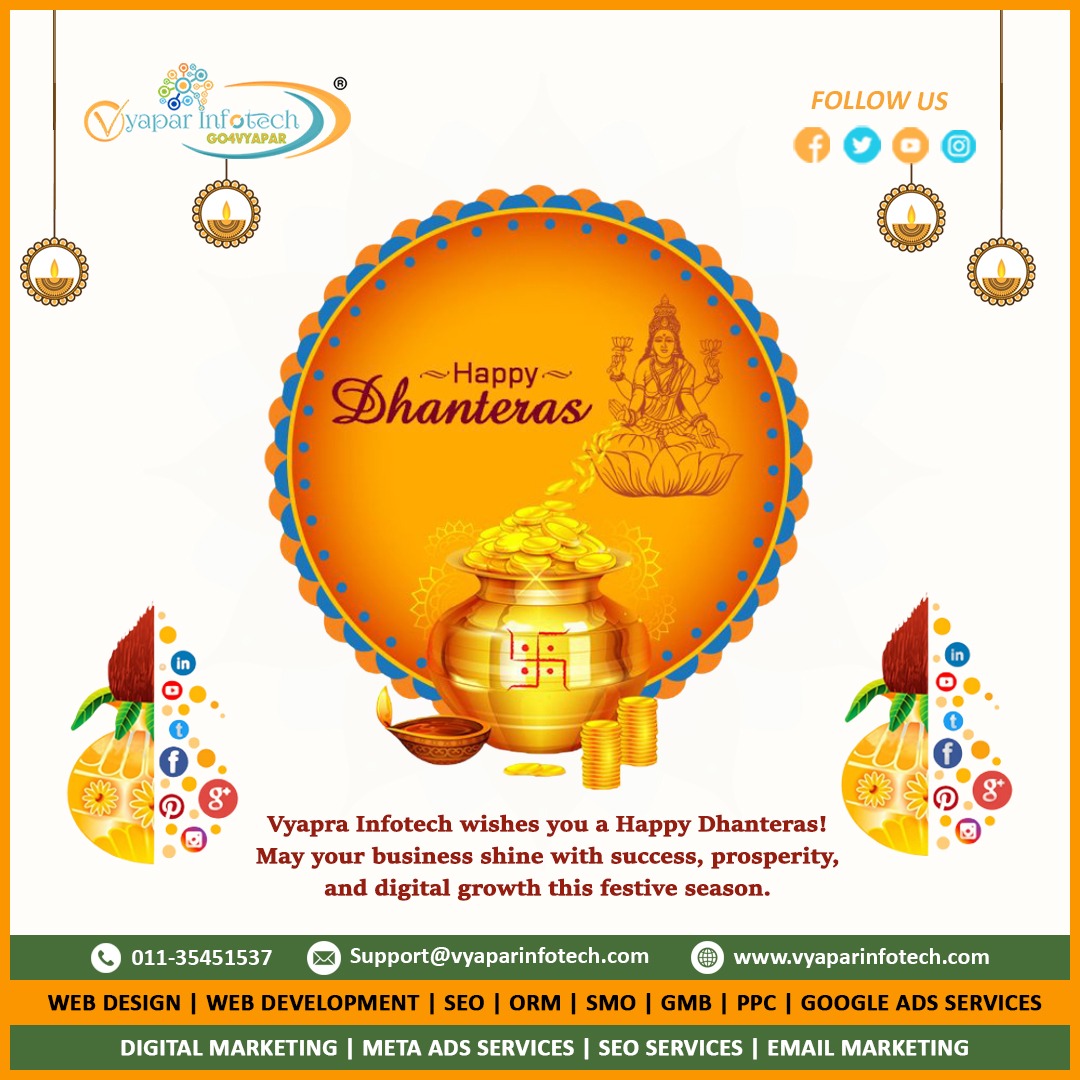 VyaparInfotech's tweet image. Wishing you wealth, health &amp;amp; digital growth this Dhanteras! 🪔✨
from all of us at Vyapar Infotech!
#HappyDhanteras 
#Dhanteras2025 #DigitalMarketing #BusinessSuccess
