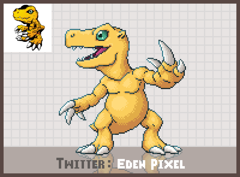 eden_pixel's tweet photo. Agumon(アグモン)
#Digimon #デジモン #pixelart https://t.co/Y4MM4E4xiE
