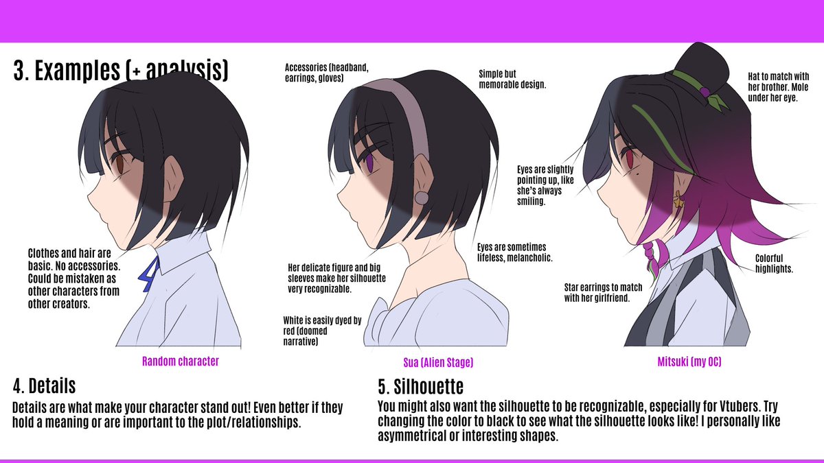 Sshirokuro's tweet image. CHARACTER DESIGN 🫐
This is a basic guide for character design, no previous knowledge required. Includes useful tips and samples.
Drop your designs and I'll analyze their strengths and how to improve (my opinion, if you feel comfortable!)
#characterdesign #arttutorial