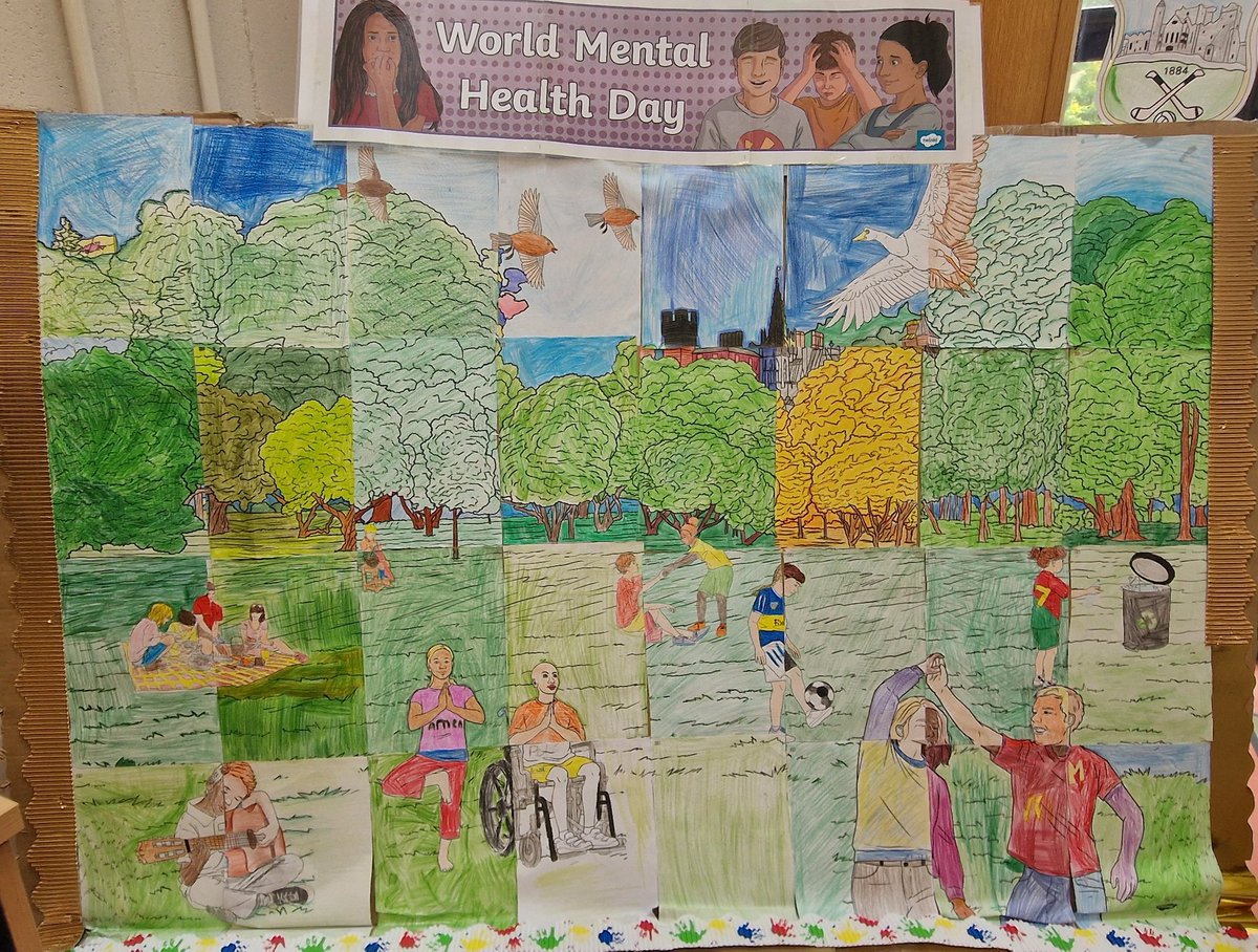 Well done to our 4th 5th and 6th class pupils for creating a collaborative art arrangement  for World Mental Health Day 2025. Well done everybody 👏  #worldmentalhealthday2025 #wellbeing