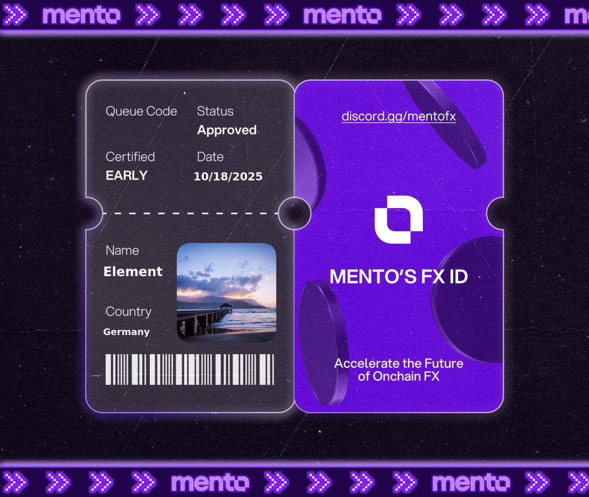 CatElemento's tweet image. Licensed to trade the internet’s FX layer. 

Claimed my FX ID on discord.gg/mentofx 

 every currency, onchain with @MentoLabs