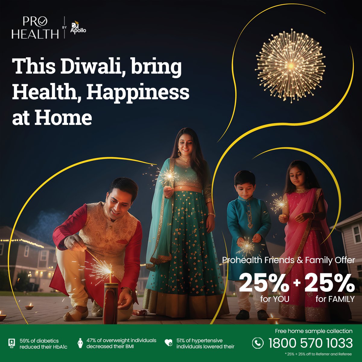 ApolloHosMumbai's tweet image. Let your Diwali sparkle with good health and smiles! ✨

Celebrate with the ProHealth Friends &amp;amp; Family Offer — 25% + 25% off.
Because health is the best gift you can share. 💖

#ApolloHospitalsNaviMumbai #ProHealth #HealthyDiwali