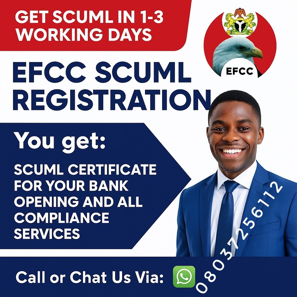 creatifiity's tweet image. Get Your EFCC #SCUML Certificate Fast, in Just 1-3 Working Days!

Are you a business owner or NGO struggling to open a bank account or meet compliance requirements?

We’ve got you covered ✅

#iyaloja #iyalode #nimc #nin #tin #cac #businessregistration #firs #affidavit