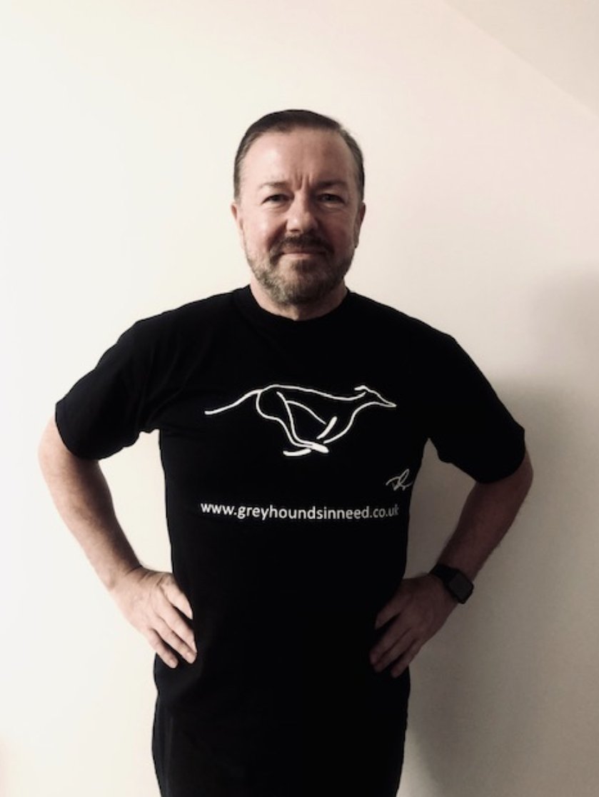 Looking forward to seeing our Patron <a href="/rickygervais/">Ricky Gervais</a> at the London Palladium tonight 😁 signed Ricky t-shirts available in our shop - pls buy one thanks, trustee Sam x  greyhoundsinneed.co.uk/shop  #greyhounds #galgos #RescueDogs