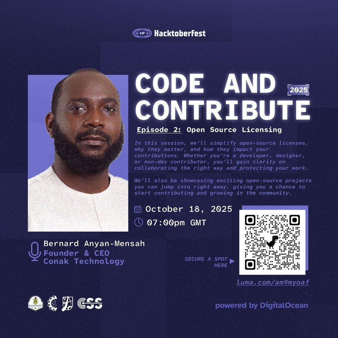 CodeContribute's tweet image. MIT, ODL, Apache License — sounds fancy, right? But what do they really mean, and why should you even care?
In this session, we’re breaking down open-source licenses: why they matter, and how they shape your projects & contributions.
📅Today at 7pm GMT
🔗luma.com/am9myoaf