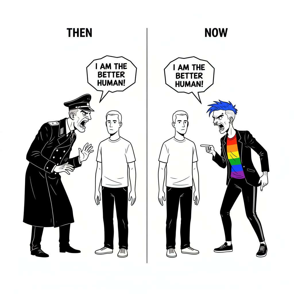 VernunftX's tweet image. Ich war immer links. Plötzlich bin ich rechts, ohne mich bewegt zu haben.

Linke von heute ...
➡️ stellen die eigene Position als moralisch alternativlos dar.
➡️ entfremden sich von liberal-demokratischen Prozessen.
➡️ konstruieren ein klares Feindbild.
➡️ nutzen die…