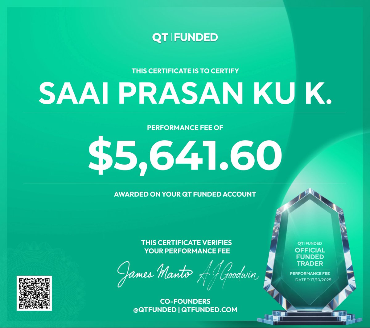 Diwali comes with a payout approval 

Wishing everyone celebrating a Very Happy Diwali 🪔 

Do use the code UOT for 50% off and a free account offer at <a href="/QtFunded/">QT | FUNDED</a> <a href="/AlexQuantTekel/">Alex</a> <a href="/JamesQuantTekel/">James</a> 

How many of you want a mega giveaway 😎