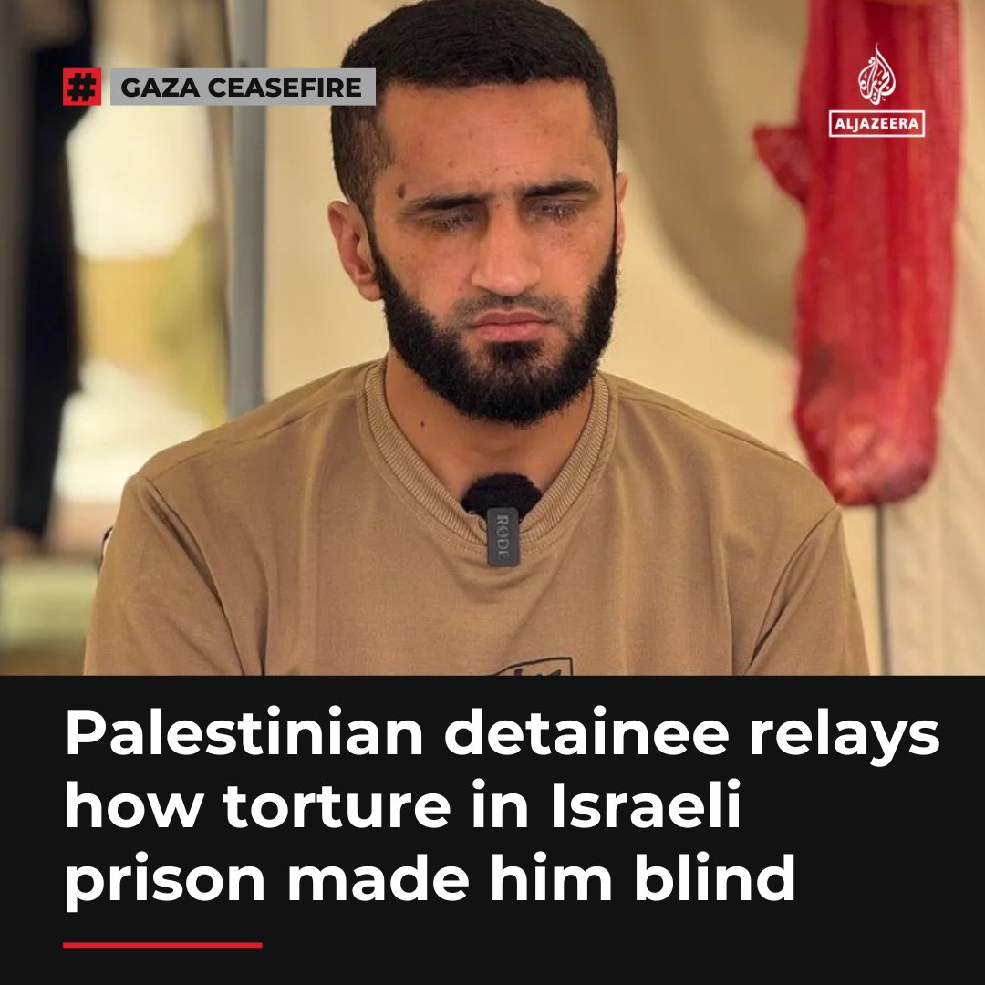 "My eyes kept tearing constantly, with discharge and pain, but no one cared."

Mahmoud Abu Foul, who was taken from northern Gaza, says he lost his sight due to severe torture in an Israeli prison aje.io/fs4zgk