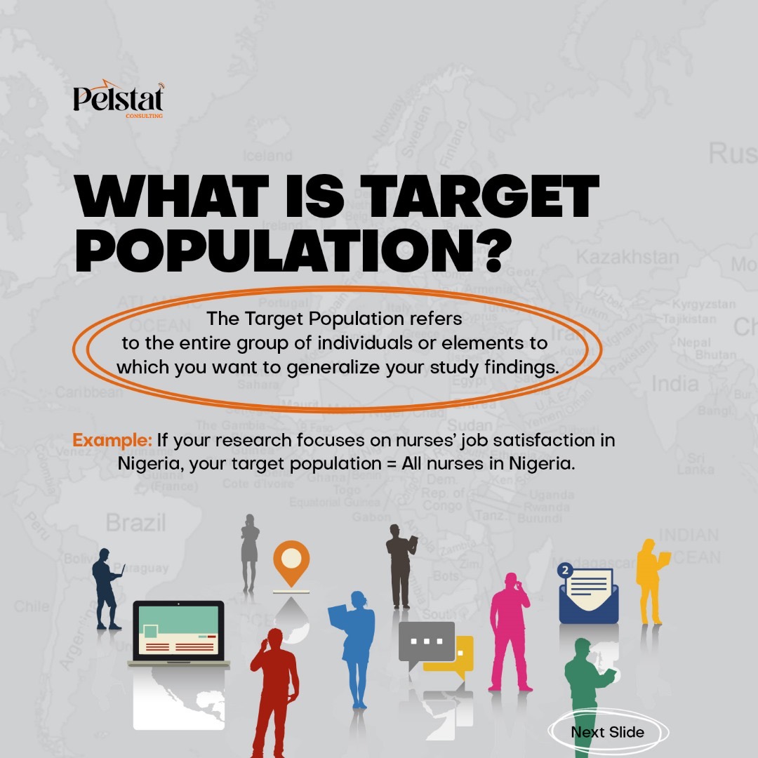 Pelstat_consult's tweet photo. Target population is the entire group you want to draw conclusions about. For example: All nurses in Nigeria (if you're studying job satisfaction among Nigerian nurses).
#AcademicWriting #PhDResearch #StudyDesign #Pelstatconsulting https://t.co/BNviWumyxB