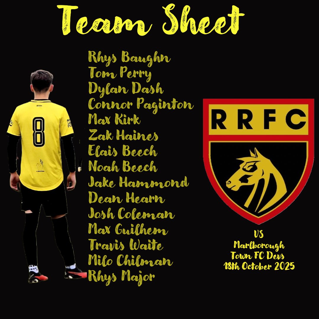 MATCH DAY.
Heres our squad who make the trip down the road to face <a href="/MarlboroughTnFC/">Marlborough Town FC</a> Devs in the District Cup.
#uptherovers