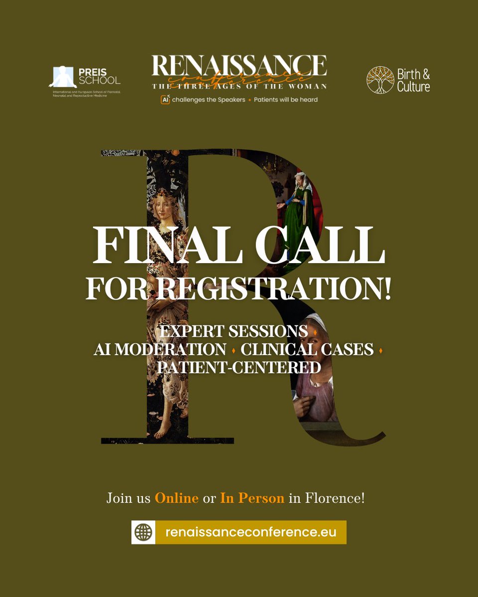 KosmasEvents's tweet photo. The 1st Renaissance Conference: The Three Ages of the Woman starts in just a few days! 🇮🇹

👉 https://t.co/fHZBtMWCJN

Join global experts and emerging voices in Florence or Online for 3 days of scientific dialogue, hands-on learning, and #innovation in #WomensHealth.

#ObGyn https://t.co/yxlFnlw94E