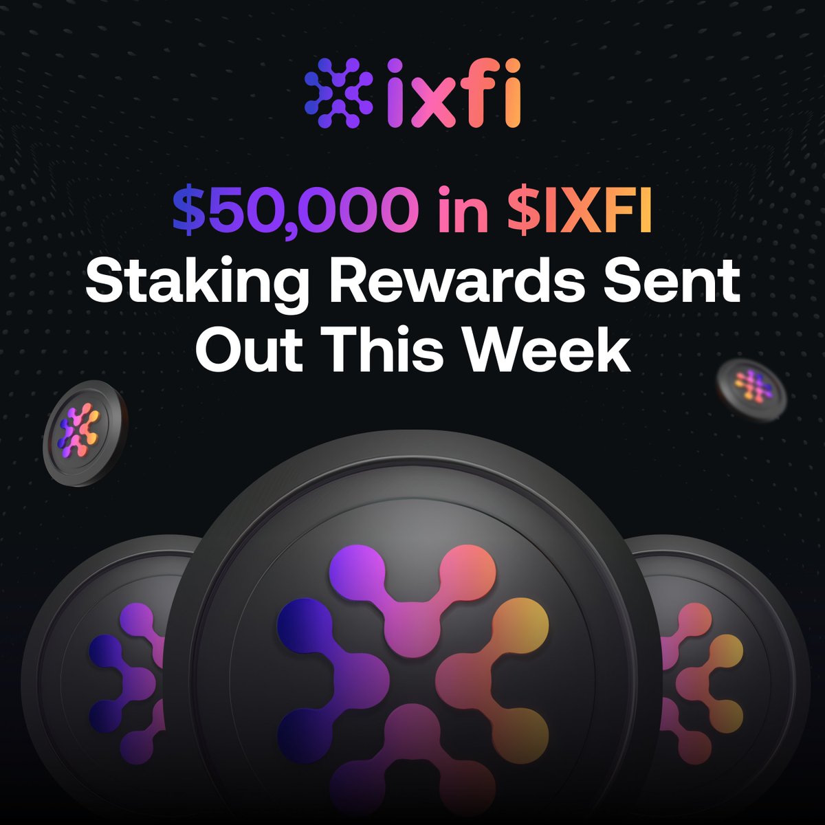 This week, we’ve distributed over 4.7 million $IXFI tokens, worth more than $50,000, to our stakers. 💜

Rewards are distributed monthly starting from the 15th, so if you haven’t staked your tokens yet, now’s a good time to put them to work.