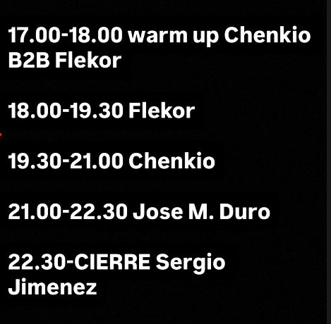 Flekor's tweet photo. Ya tenemos los horarios para esta tarde en la sesión Go Back en Next Clubbing:

17:00-18:00 Warmup @chenkiodj B2B @Flekor  
18:00-19:30 Flekor
19:30-21:00 Chenkio
21:00-22:30 @josemduro 
22:30-cierre Sergio Jimenez https://t.co/v2LzjcOt0C
