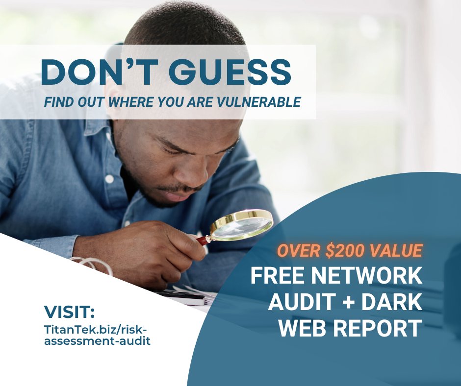 titan_tek_biz's tweet image. Click on the link below for a FREE Network Audit + Dark Web Report ($200+ value)

👉 TitanTek.biz/risk-assessmen…

#BusinessSecurity #RiskAudit #DarkWebScan #TitanTek #FreeITAssessment #CyberAwareness #ClientDataProtection #SmallBusinessIT #TechPeaceOfMind #SecureYourBusiness