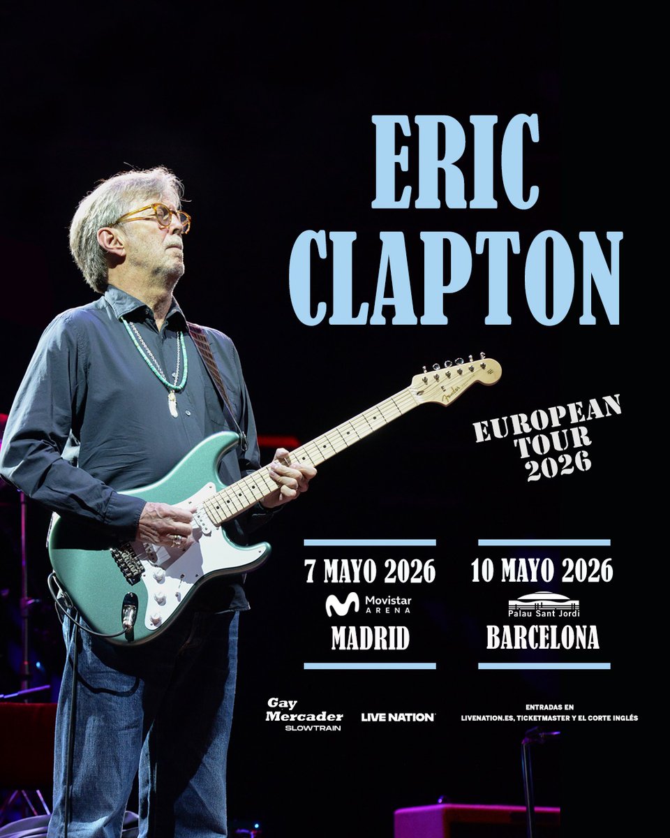 Tras varios años de espera ¡Eric Clapton anuncia su esperado regreso a los escenarios españoles!
7 de mayo en el Movistar Arena de Madrid
10 de mayo en el Palau Sant Jordi de Barcelona

Entradas a la venta 22 de octubre a las 10h en livenation.es