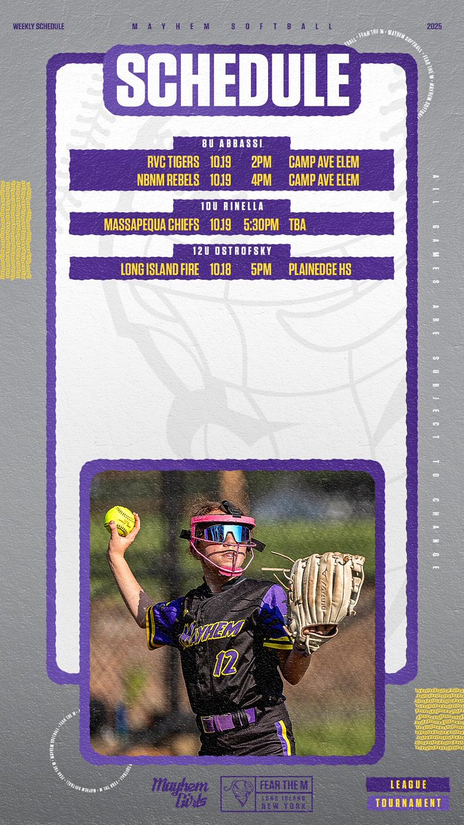 This Week in Mayhem Softball
_
Fear the M
_
#mayhemsoftball #axcesssoftball #youthsoftball #softball  #longisland  #fearthem