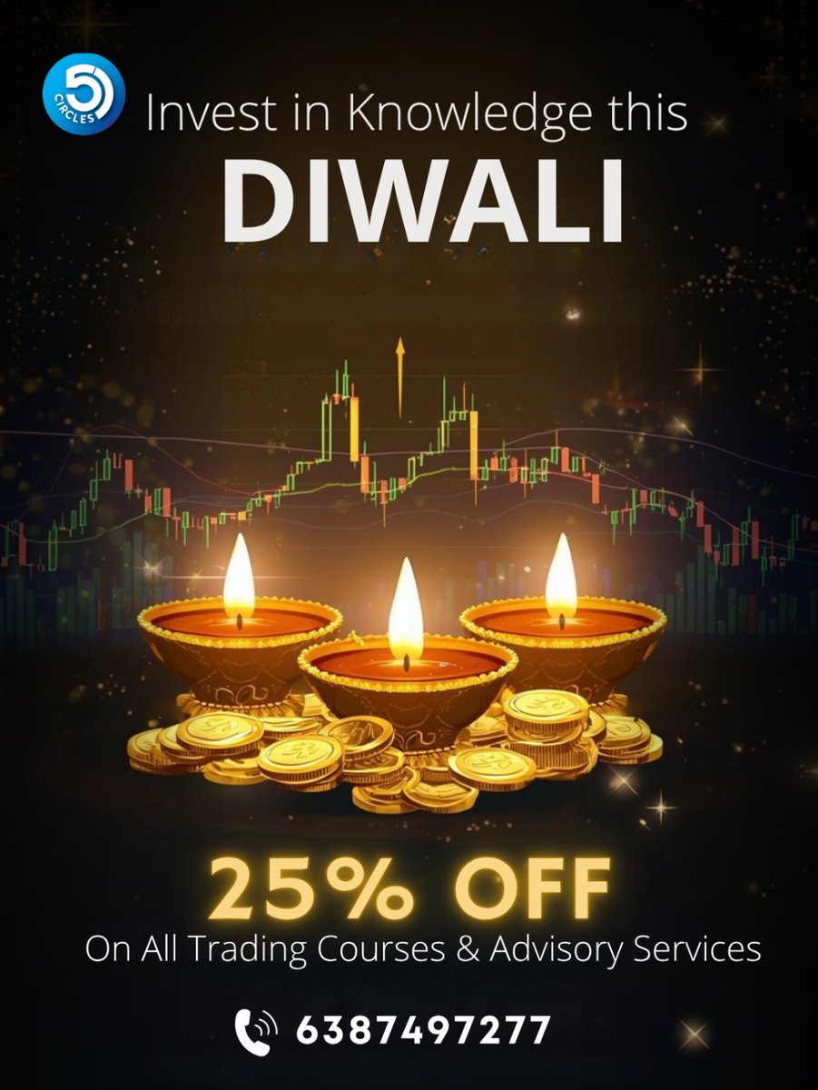 Rahul_Saraoge's tweet image. This Diwali, invest in knowledge that pays lifelong returns!
📉 Get 25% OFF on all Trading Courses &amp;amp; Advisory Services at #5Circles
💡 Learn smart strategies, trade confidently.

#DiwaliOffer #LearnToTrade #StockMarketIndia #FinancialFreedom