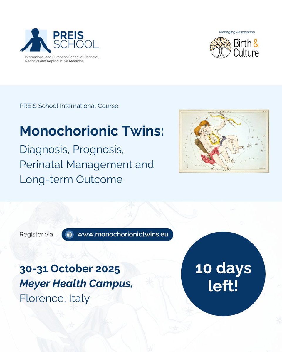 10 Days Left: Master the Management of #MonochorionicTwin Complications!

Join international experts in Florence 📆 30-31 October, for an evidence-based course on diagnosing and managing TTS, TAPS, sFGR, and TRAP.
✅ Register to participate: bit.ly/3Cwum97

<a href="/tapssupport/">TAPS Support</a>