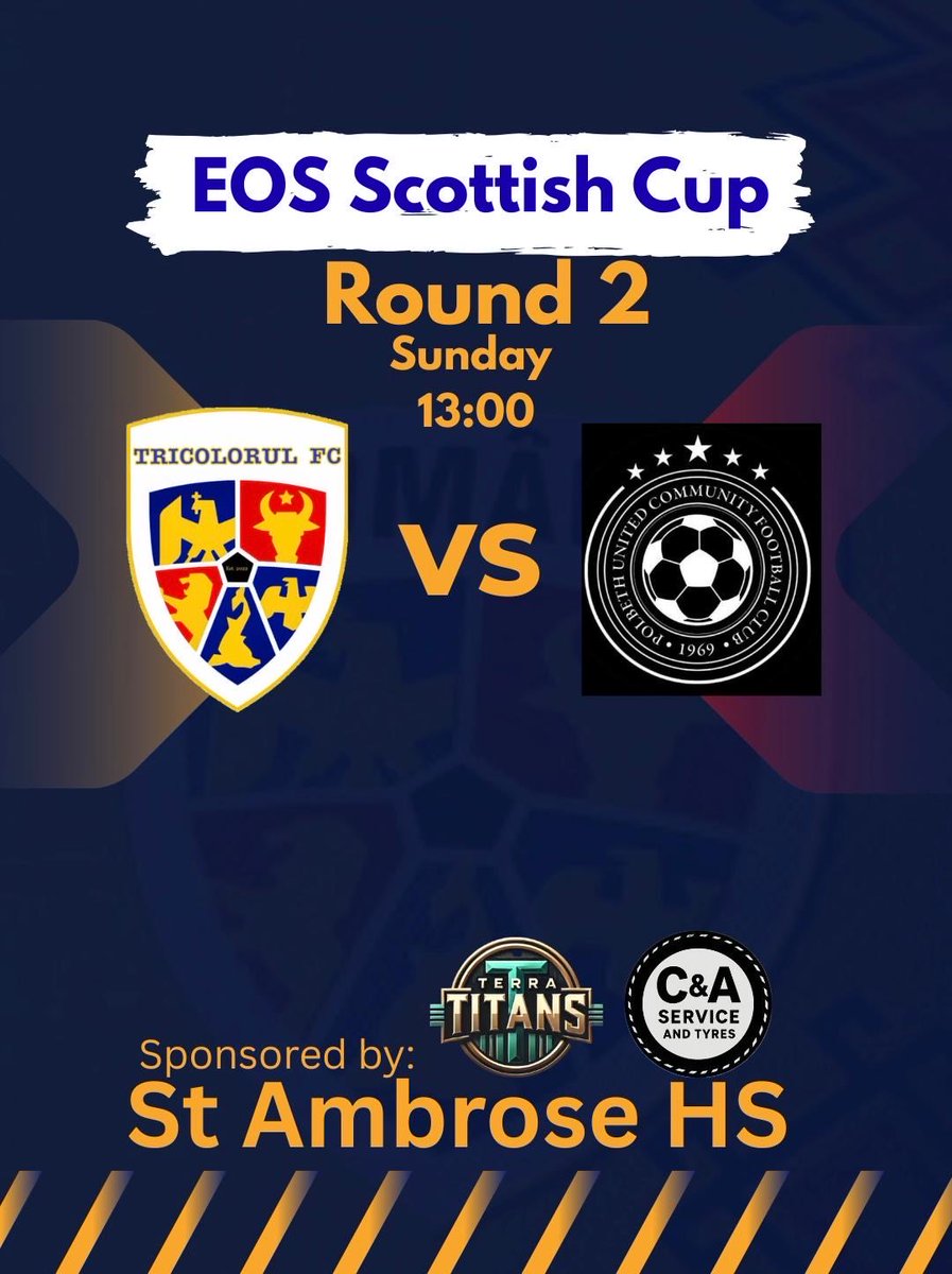 ⚽ Next game – EOS Round 2 ⚽
We are preparing for a new important test!
🆚 Polbeth Utd
📍 Location: St Ambrose High School
📅 Sunday 18.10.2025
🕐 Time: 13:00
We are waiting for you to support the team in a new match full of energy and ambition! 💪
Come on Tricolorul 🇷🇴🇷🇴!