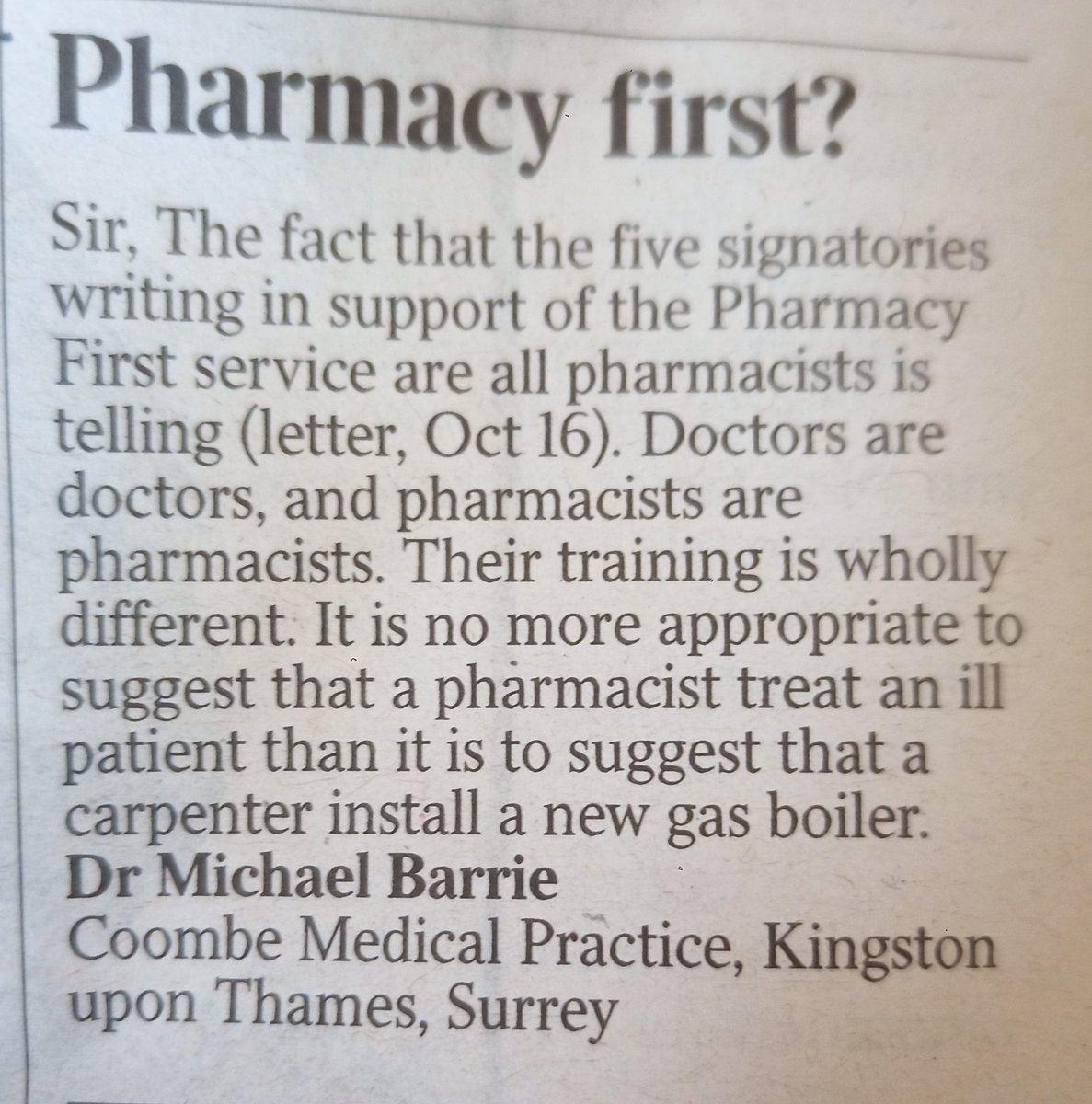 DrLKVaughan's tweet image. Well said Dr Barrie!

Letter in @thetimes today.