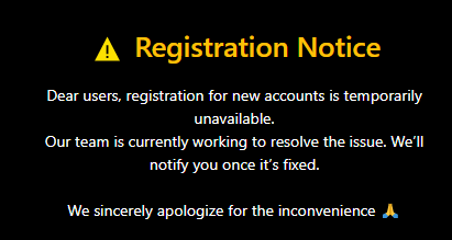 Dear Users,
If your refs still see the “Registration Notice” message on your screen, please clear your browser cache or try using another browser.
✅ Registration is now fully functional at:
🔗 app.bitgase.com/register
Thank you for your patience and support 💛
