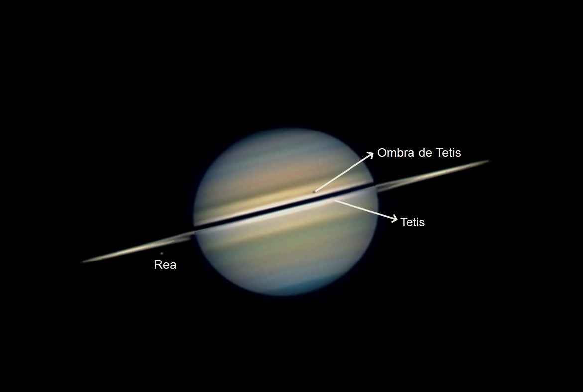 #SATURN COM MAI L'HAS VIST!
Amb l'excel·lent transparència d'avui Pau Montplet <a href="/AstroBreda/">AstroBreda</a> ha fet a #Breda aquesta imatge (de sonda🤩!) amb telescopi C11, AzEq6, Barlow x2 i Player One Mars-C. Fixeu-vos hi bé perquè permet albirar sobre l'anell l'ombra del satèl·lit Tetis!🧐🪐👌