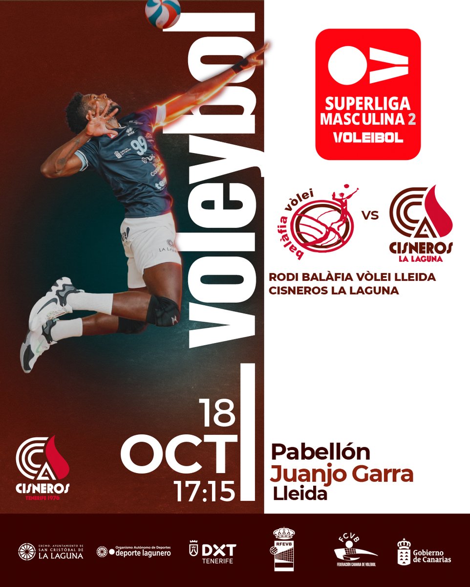 👀 ¡𝗛𝗢𝗬 𝗝𝗨𝗚𝗔𝗠𝗢𝗦ⵑ Tenemos partido como visitantes ✈️ en la #SM2 🏐

🆚 Rodi Balàfia Vòlei Lleida
⏰ 17:15 horas

📺 Lo pueden ver aquí 👇
acortar.link/Sb1LAj

#TENERIFEDespiertaEmociones
#ActivaTuVida
#DXTenerife
#deportelagunero