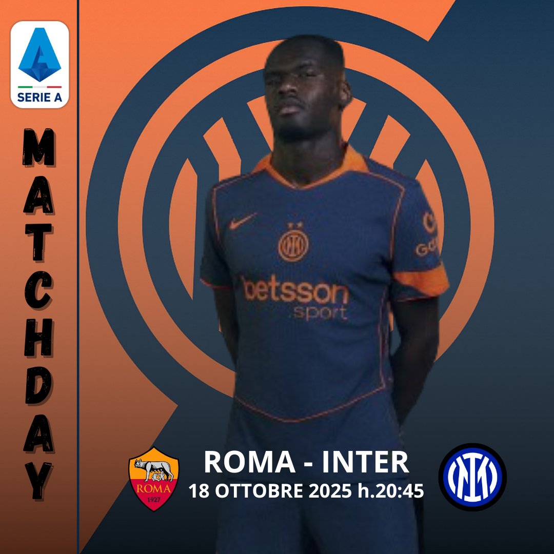 soccer_serie_A's tweet photo. 🟠 Nerazzurri in campo per il big match.
   #SerieA 7 giornata di campionato
📍 #Roma vs #Inter 
🕘 18 Ottobre 2025 – h.20:45 https://t.co/u0rIIkZiW8