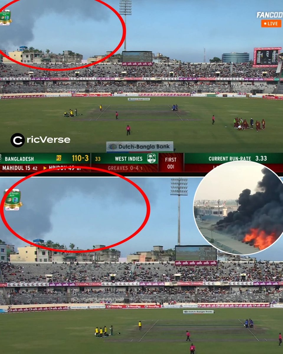 RARE SCENES! ⛔

Fire smoke from Shahjalal International Airport creeping into the stadium…⚠️

#BANvsWI #CricVerse