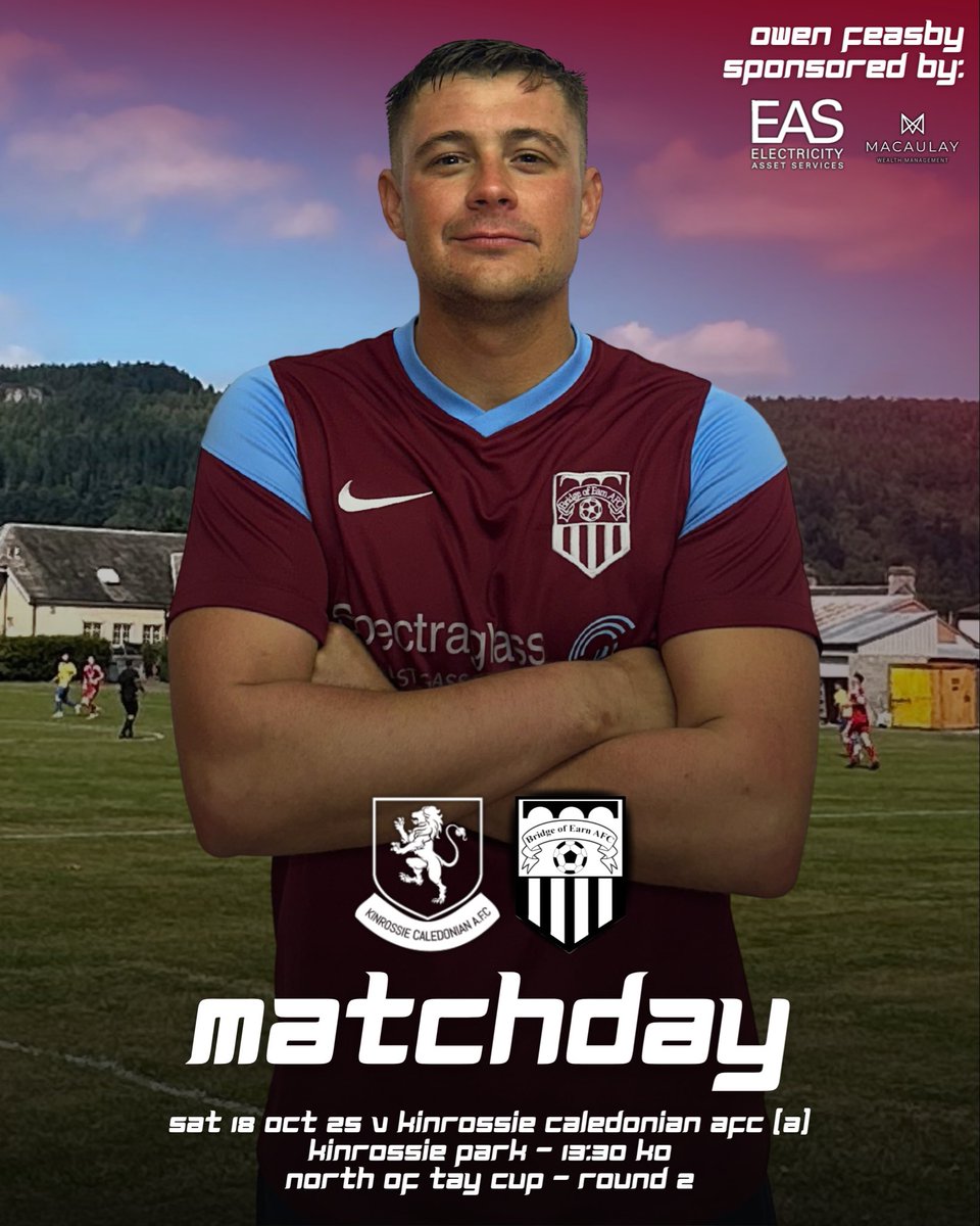 🫡 𝑴𝒂𝒕𝒄𝒉𝒅𝒂𝒚 | 𝑲𝒊𝒏𝒓𝒐𝒔𝒔𝒊𝒆 𝑪𝒂𝒍𝒆𝒅𝒐𝒏𝒊𝒂𝒏 | 𝑨𝒘𝒂𝒚

🗓️ Sat 18th Oct 25
🏆 North of Tay Cup - Round 2
🆚 Kinrossie Caledonian AFC
📌 Kinrossie Park
⏰ 13:30 KO

#MTB