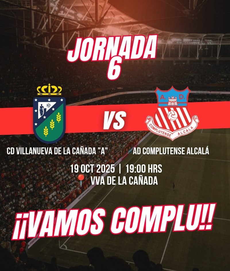 ¡¡Mañana jugamos en Villanueva de la Cañada!! 🚌

¡¡Los de <a href="/Andy_Al_Pe/">Andy Alvarez Perez</a> buscarán seguir con las buenas sensaciones de las últimas semanas!! 🙌🏼

🆚 CD Villanueva de la Cañada
⏰ 19:00h
🏟️ Vva de la Cañada

¡¡A por la victoria equipo!! 💪🏼

#EsaMaravillosaMinoría 🤫
#VamosComplu
🤍❤️