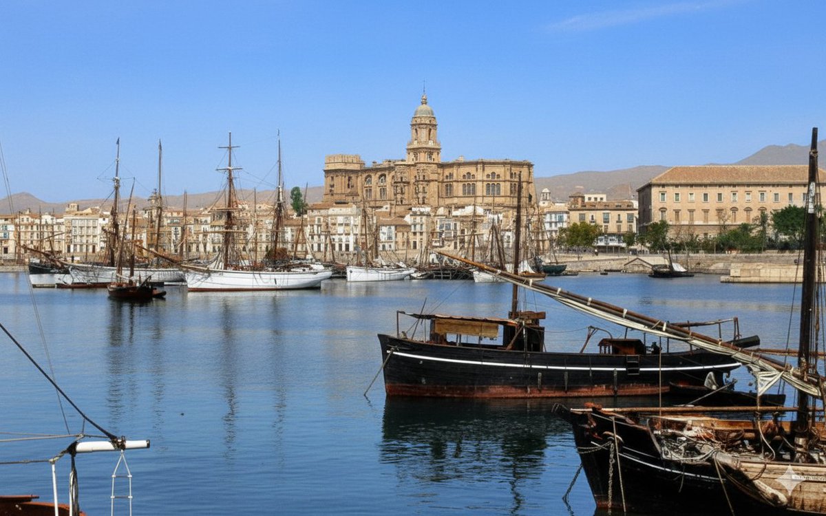 #Málaga en 1897, foto coloreada con IA del Legado Temboury.
En ese tiempo la Catedral destacaba sobre todos los edificios.