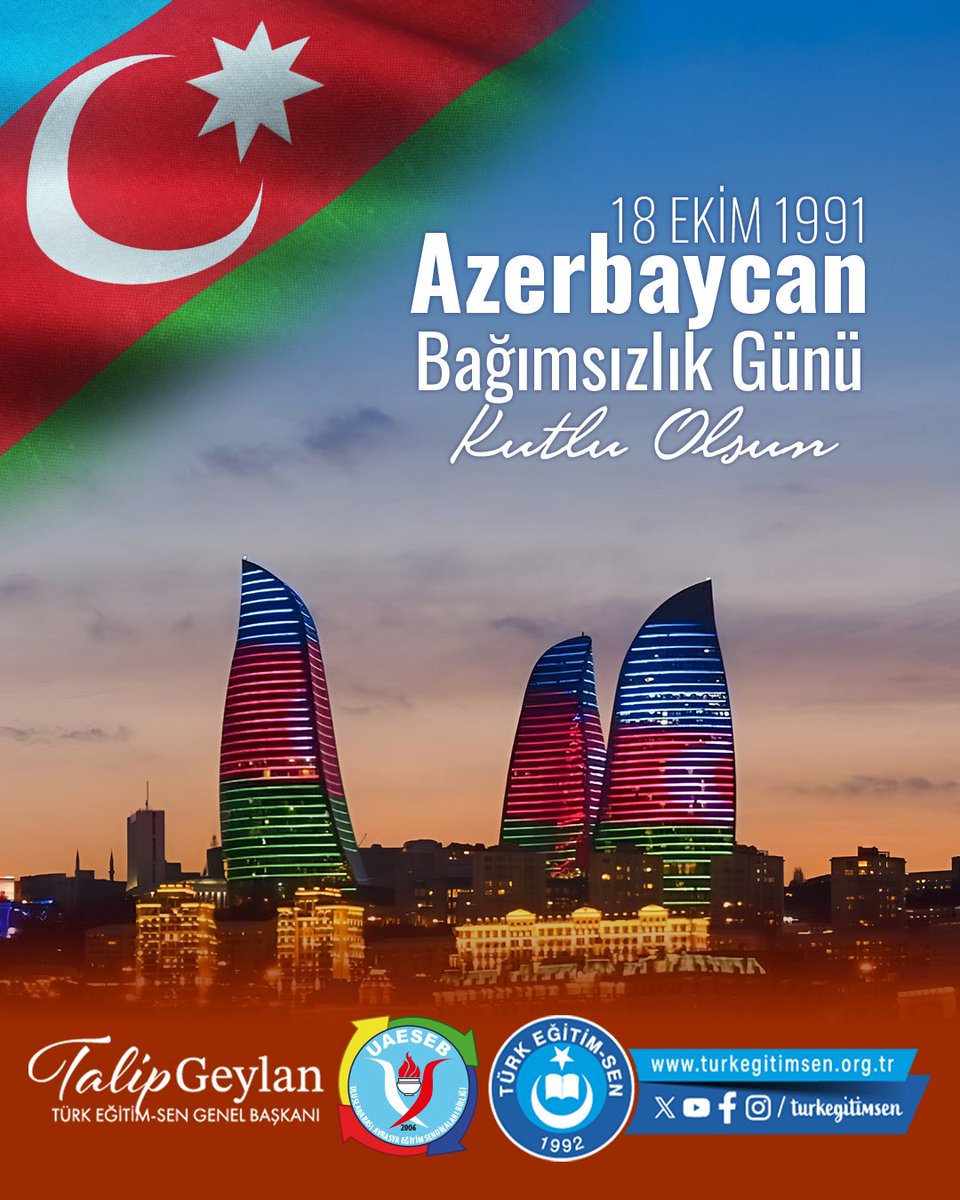 Can Azerbaycan;

18 Ekim Bağımsızlık Günü kutlu olsun.

🇹🇷🇦🇿