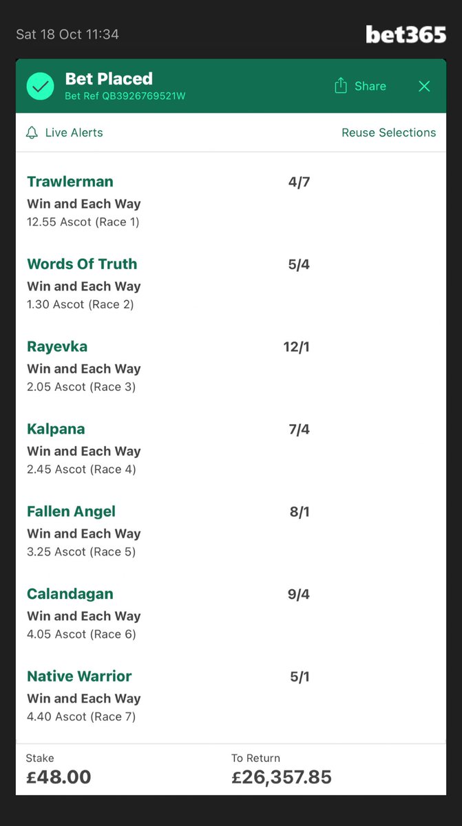 Add To Your Bet Slip - bet365.com/s/r/KNXpP

Here we go looking forward to Champions Day At Ascot

Here is my Each Way Super Heinz 😄
