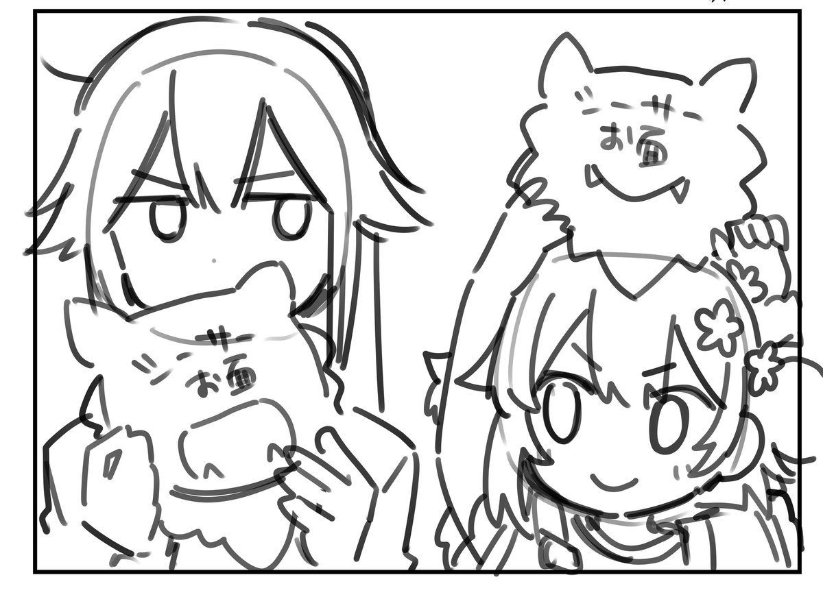 花とちゅら1話の口絵ラフ案です
担当さんに見てもらって4番目に決まりました！